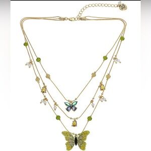 Betsy Johnson Crystal Butterfly Multi-Layered Necklace